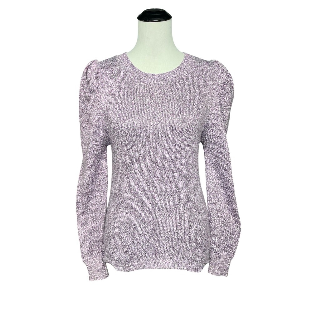 Fate Marled Yarn Puff Sleeve Pullover Women S Purple New Textured Knit Soft Girl